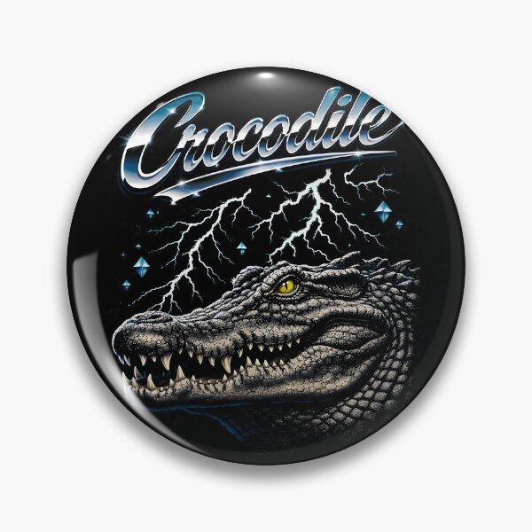 Item preview, Crocodile Chrome Script Gray Open Jaw Lightning Diamond Stars Retro 80s designed and sold by graphixpolash.