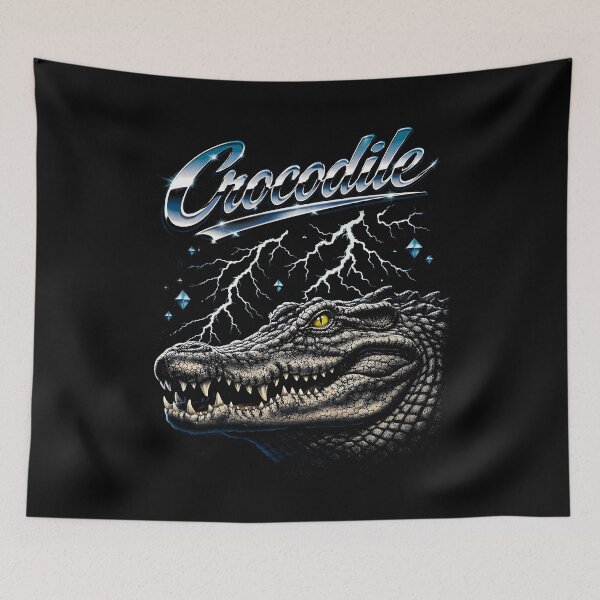 Item preview, Crocodile Chrome Script Gray Open Jaw Lightning Diamond Stars Retro 80s designed and sold by graphixpolash.