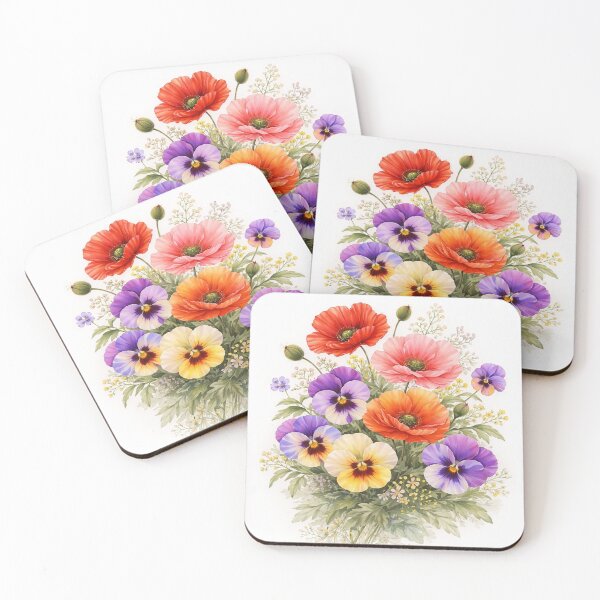 Item preview, Red Poppies Multicolored Pansies Full Bloom Shapes Mania designed and sold by Shapes-Mania.