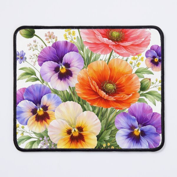 Item preview, Red Poppies Multicolored Pansies Full Bloom Shapes Mania designed and sold by Shapes-Mania.