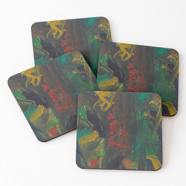 Item preview, Moody Abstract Acrylic Painting – Dark Textured Wall Art in Green, Gold & Red designed and sold by McKay Edition.