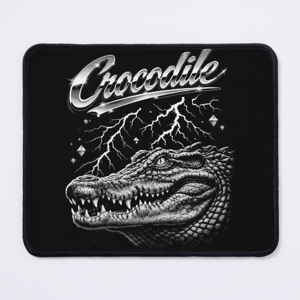 Item preview, Crocodile Chrome Script Gray Open Jaw Lightning Diamond Stars Retro 80s designed and sold by graphixpolash.