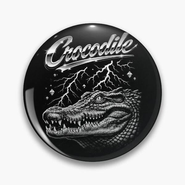 Item preview, Crocodile Chrome Script Gray Open Jaw Lightning Diamond Stars Retro 80s designed and sold by graphixpolash.