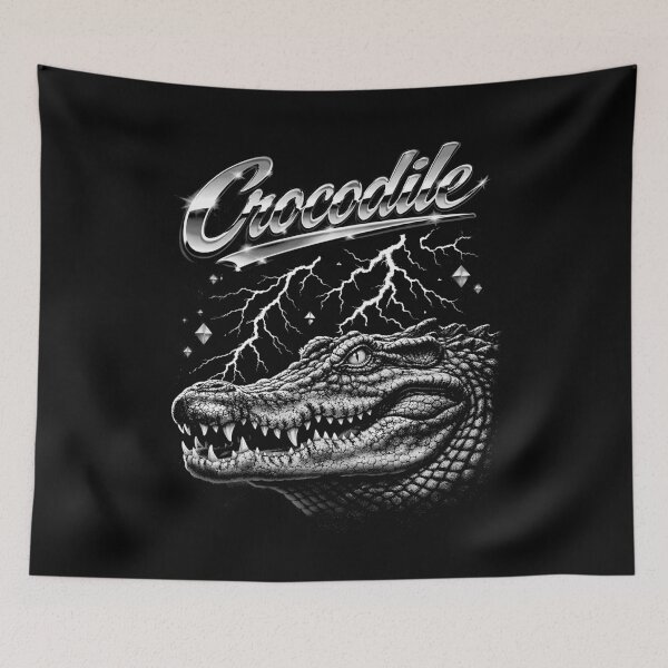 Item preview, Crocodile Chrome Script Gray Open Jaw Lightning Diamond Stars Retro 80s designed and sold by graphixpolash.