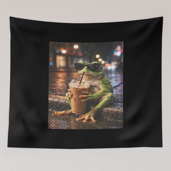 Item preview, Frog drinking iced coffee designed and sold by JODYSMORGAN.