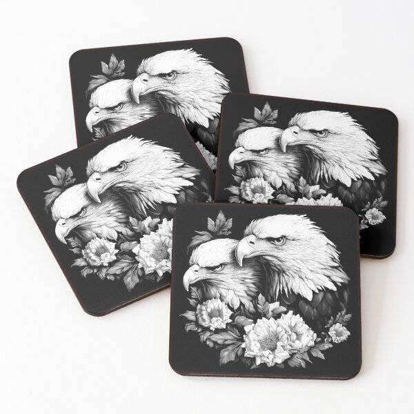 Item preview, Majestic Bald Eagles with Flowers | Black and White Wildlife Nature Art designed and sold by inkoutninja.
