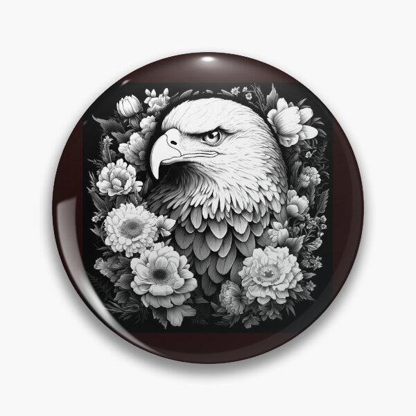 Item preview, Majestic Bald Eagle with Floral Frame | Black and White Wildlife Nature Art designed and sold by inkoutninja.