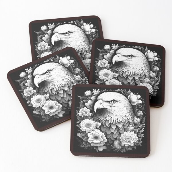 Item preview, Majestic Bald Eagle with Floral Frame | Black and White Wildlife Nature Art designed and sold by inkoutninja.