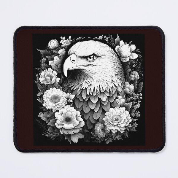 Item preview, Majestic Bald Eagle with Floral Frame | Black and White Wildlife Nature Art designed and sold by inkoutninja.