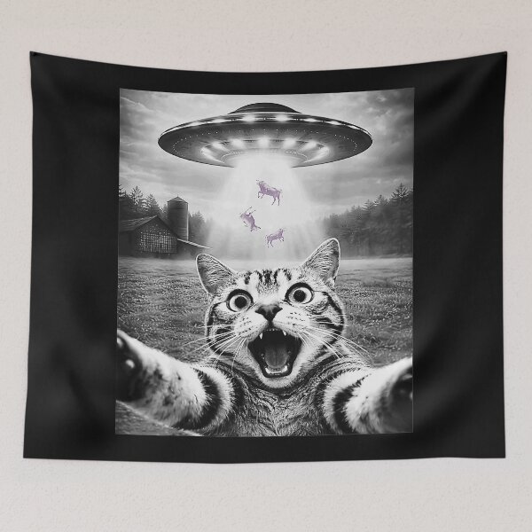 Item preview, Shocked Cat Selfie Alien Abduction  designed and sold by SanTiOmal.