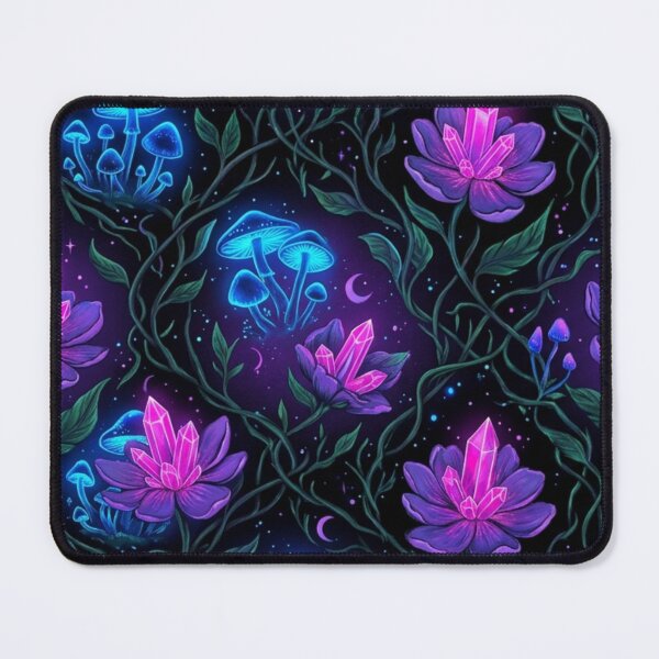 Item preview, Magic in Bloom - Neon Crystal Flowers & Glowing Mushrooms Pattern designed and sold by InnerwayStudio.
