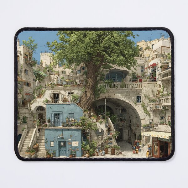 Item preview, Mediterranean Courtyard Tree Village Illustration designed and sold by Quietlume Press.