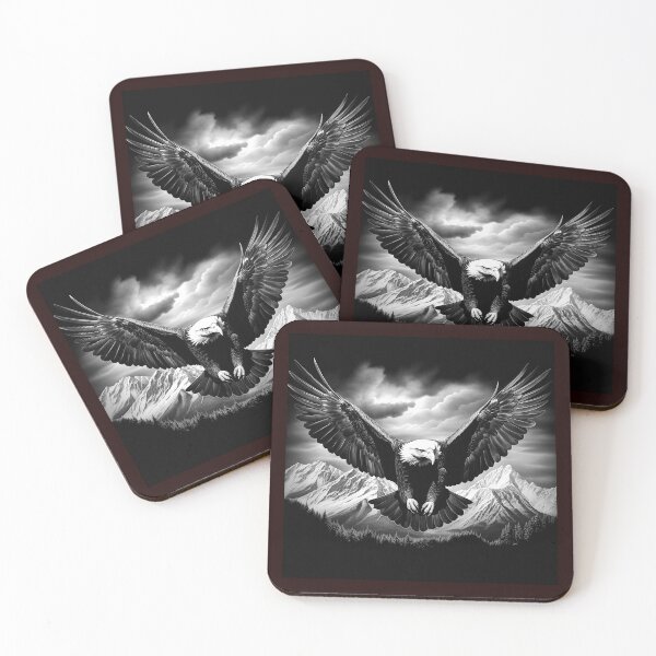 Item preview, Majestic Bald Eagle with Floral Frame | Black and White Wildlife Nature Art designed and sold by inkoutninja.