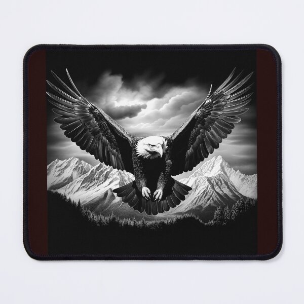 Item preview, Majestic Bald Eagle with Floral Frame | Black and White Wildlife Nature Art designed and sold by inkoutninja.