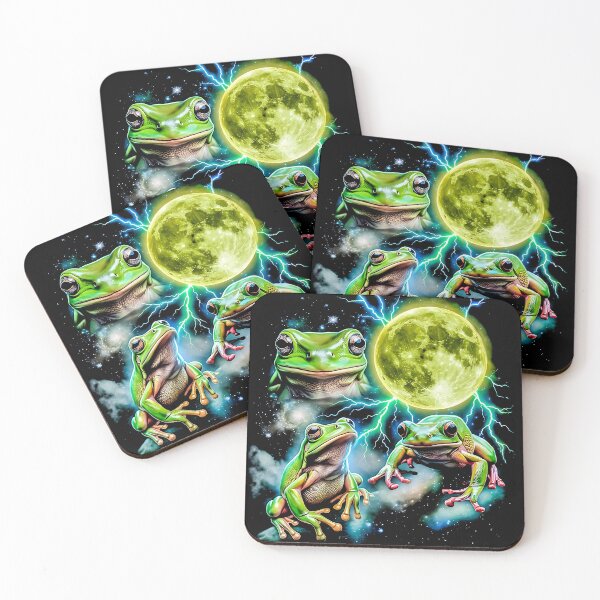 Item preview, Three Tree Frogs Green Moon Lightning Night Sky Retro 80s Wild Animal designed and sold by graphixpolash.