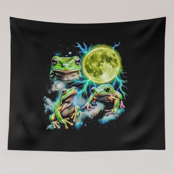 Item preview, Three Tree Frogs Green Moon Lightning Night Sky Retro 80s Wild Animal designed and sold by graphixpolash.