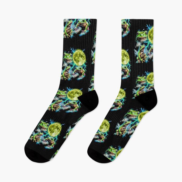 Item preview, Three Tree Frogs Green Moon Lightning Night Sky Retro 80s Wild Animal designed and sold by graphixpolash.