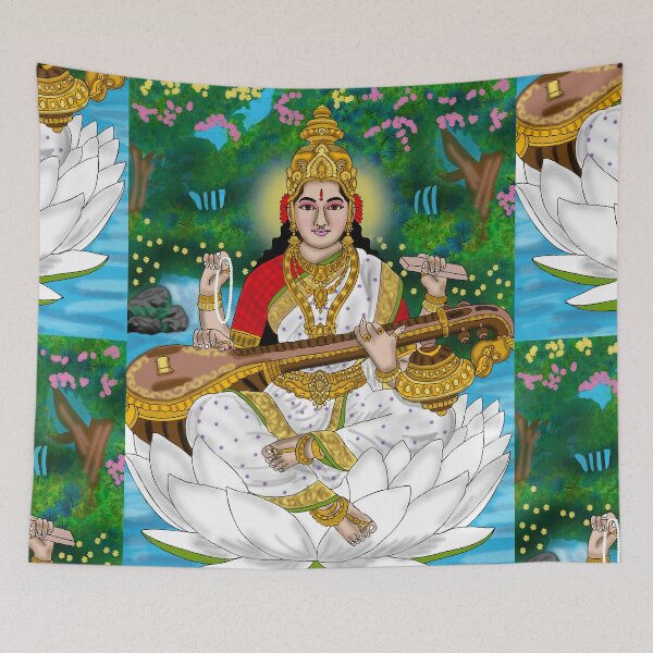 Item preview, Goddess Saraswati Artwork – Hindu Goddess of Wisdom Illustration designed and sold by Harshit_Digital_Arts.