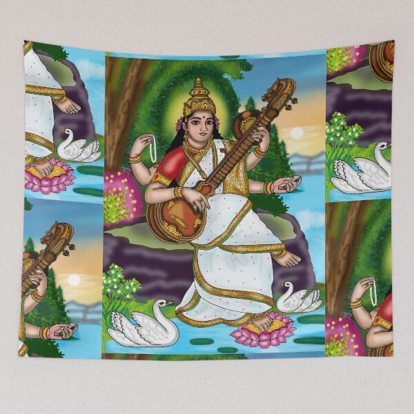 Item preview, Maa Saraswati Spiritual Illustration – Hindu Goddess Art Design designed and sold by Harshit_Digital_Arts.