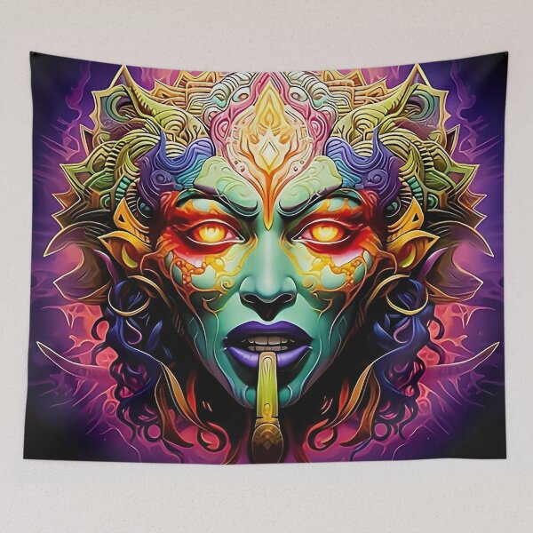 Item preview, Mystical Cosmic Goddess – Psychedelic Neon Trippy Portrait designed and sold by Dominik1994.