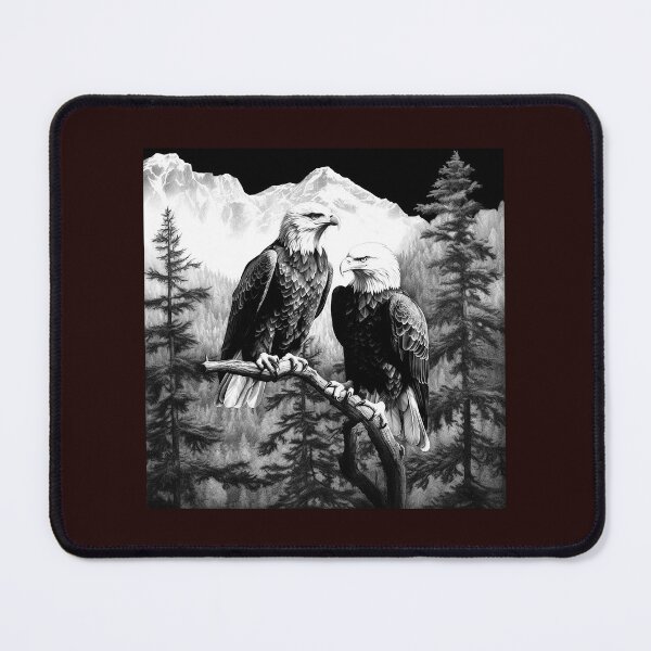 Item preview, Majestic Bald Eagles in Mountain Forest | Black and White Wildlife Nature Art designed and sold by inkoutninja.