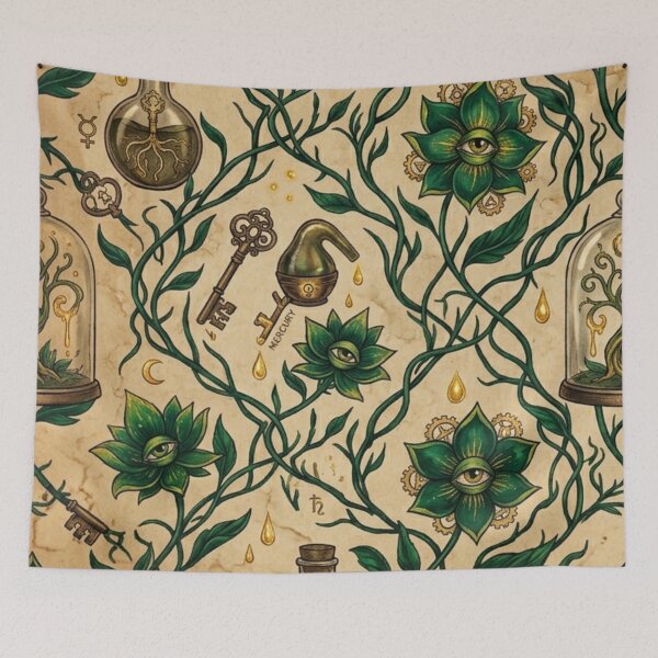 Item preview, The Alchemist's Greenhouse - Vintage Dark Academia Botanical Pattern designed and sold by InnerwayStudio.