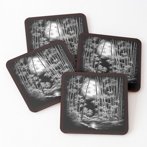 Item preview, Moonlit Bamboo Forest Landscape | Black and White Nature Art designed and sold by inkoutninja.