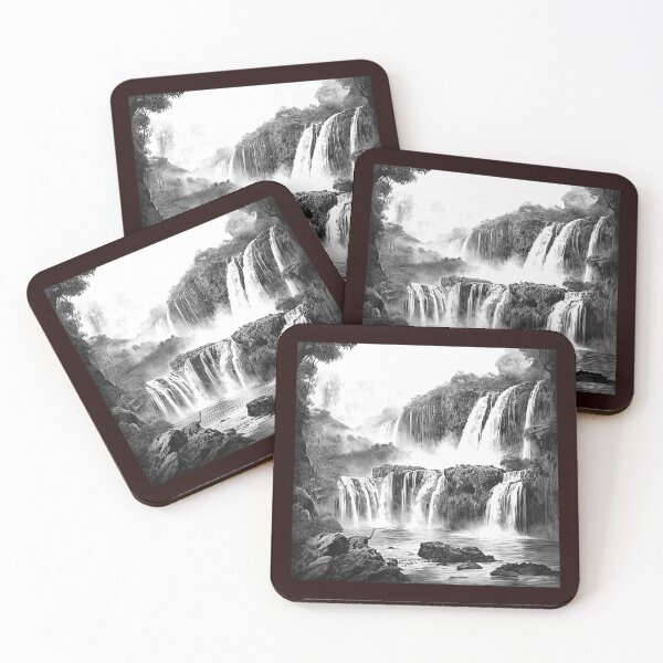 Item preview, Majestic Waterfall Landscape | Black and White Nature Art designed and sold by inkoutninja.