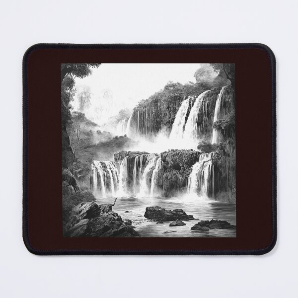 Item preview, Majestic Waterfall Landscape | Black and White Nature Art designed and sold by inkoutninja.