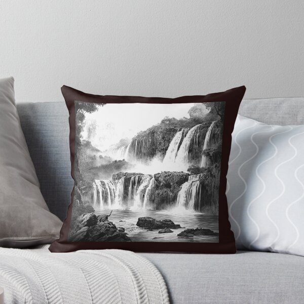 Item preview, Majestic Waterfall Landscape | Black and White Nature Art designed and sold by inkoutninja.