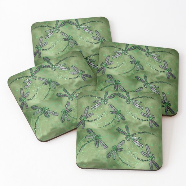Item preview, Purple Winged Dragonflies on Soft Lime Background designed and sold by lyndseyart.
