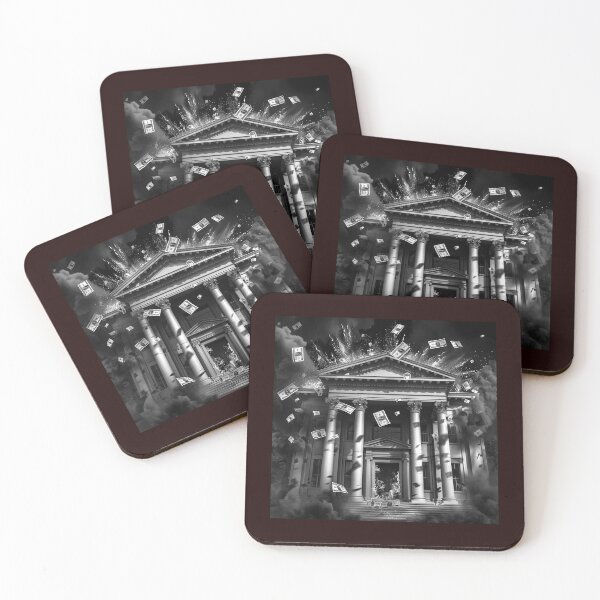 Item preview, Exploding Bank with Flying Cash | Black and White Money Chaos Art designed and sold by inkoutninja.