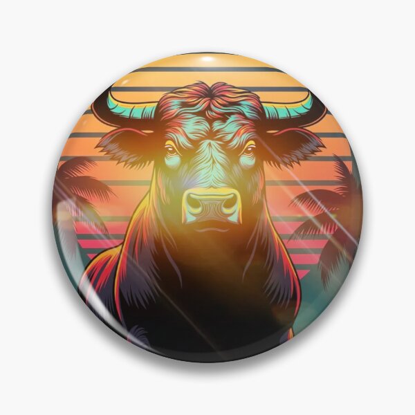 Aperçu de l'œuvre Puissant coucher de soleil synthwave Neon Bull créée et vendue par Sky-bully.