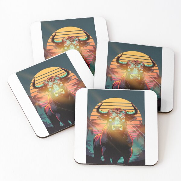 Item preview, Powerful Neon Bull Synthwave Sunset designed and sold by Sky-bully.