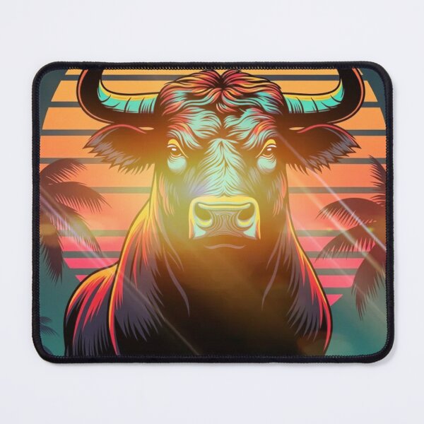 Item preview, Powerful Neon Bull Synthwave Sunset designed and sold by Sky-bully.