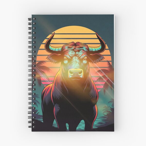 Artikelvorschau, Kraftvoller Neon Bull Synthwave Sonnenuntergang entworfen und verkauft von Sky-bully.