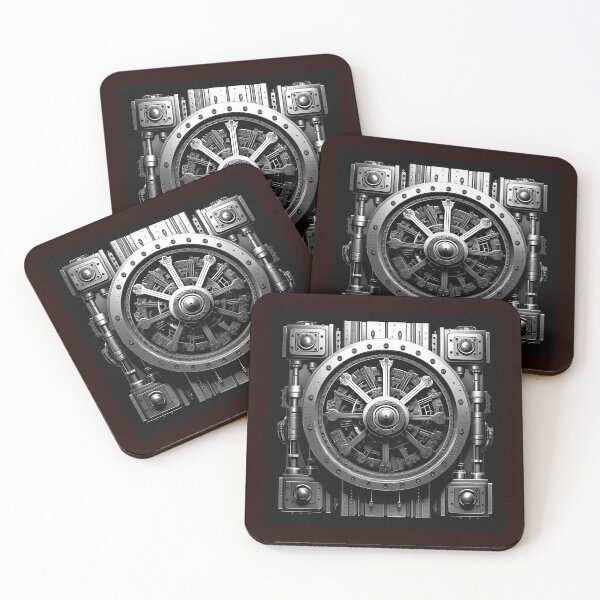 Item preview, Vintage Steel Bank Vault Door | Black and White Industrial Security Art designed and sold by inkoutninja.