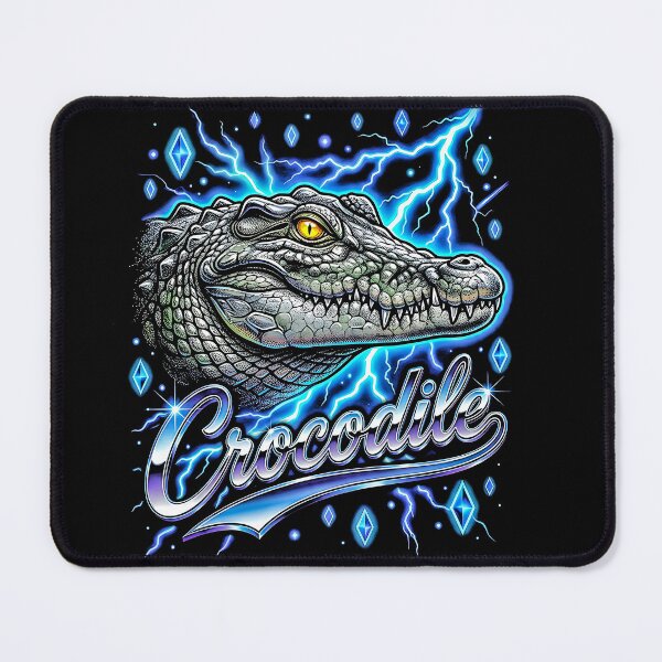 Item preview, Crocodile Chrome Script Gray Head Blue Lightning Diamond Stars Retro 80s  designed and sold by graphixpolash.