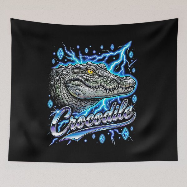 Item preview, Crocodile Chrome Script Gray Head Blue Lightning Diamond Stars Retro 80s  designed and sold by graphixpolash.