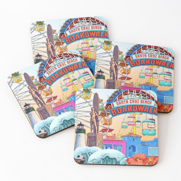 Item preview, Santa Cruz Boardwalk Vintage Travel Art – California Beach Surf Gift, Giant Dipper, Coastal Summer Illustration designed and sold by Day-dreamin26.