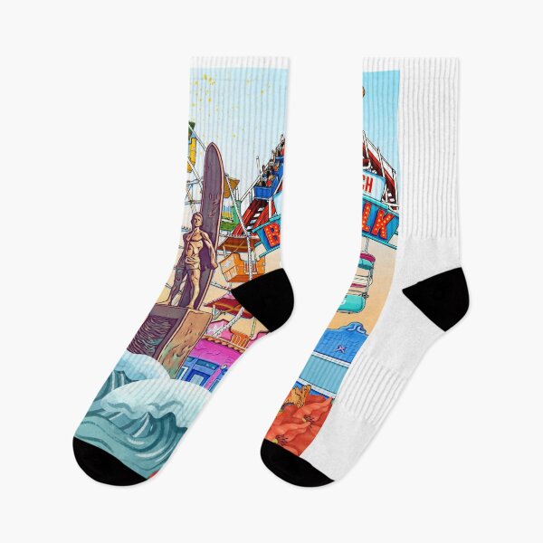 Item preview, Santa Cruz Boardwalk Vintage Travel Art – California Beach Surf Gift, Giant Dipper, Coastal Summer Illustration designed and sold by Day-dreamin26.