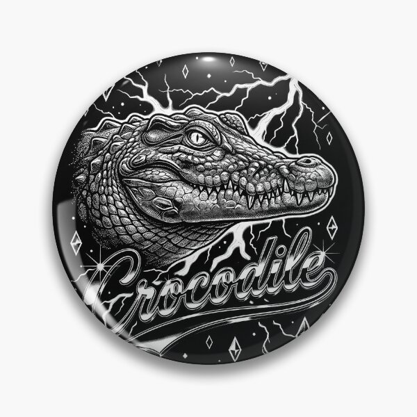 Item preview, Crocodile Chrome Script Gray Head Blue Lightning Diamond Stars Retro 80s designed and sold by graphixpolash.