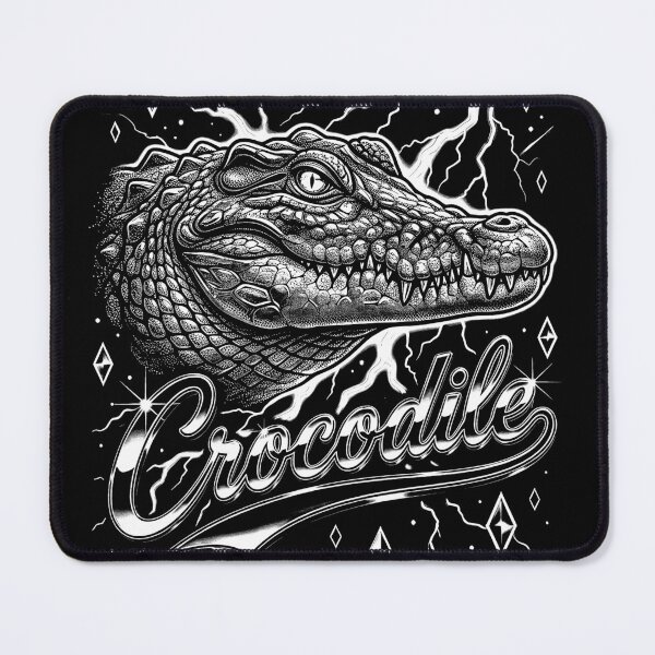 Item preview, Crocodile Chrome Script Gray Head Blue Lightning Diamond Stars Retro 80s designed and sold by graphixpolash.