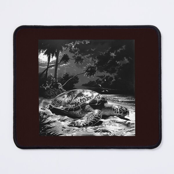 Item preview, Sea Turtle on Moonlit Beach | Black and White Coastal Wildlife Art designed and sold by inkoutninja.