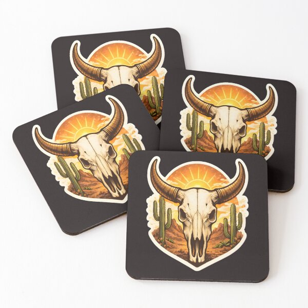 Item preview, Western Cow Skull Sunset Desert Cactus Boho Aesthetic Sticker designed and sold by GRYFFWEAR.
