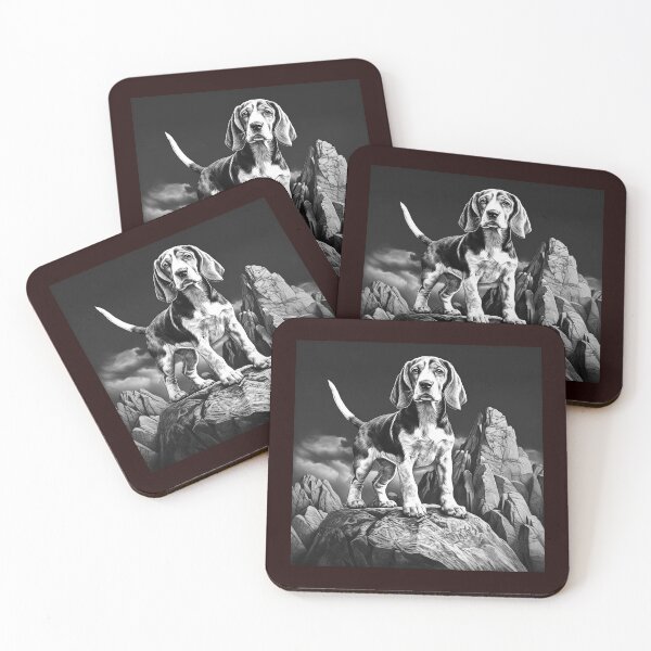 Item preview, Majestic Hound Dog on Rocky Peak | Black and White Mountain Wildlife Art designed and sold by inkoutninja.