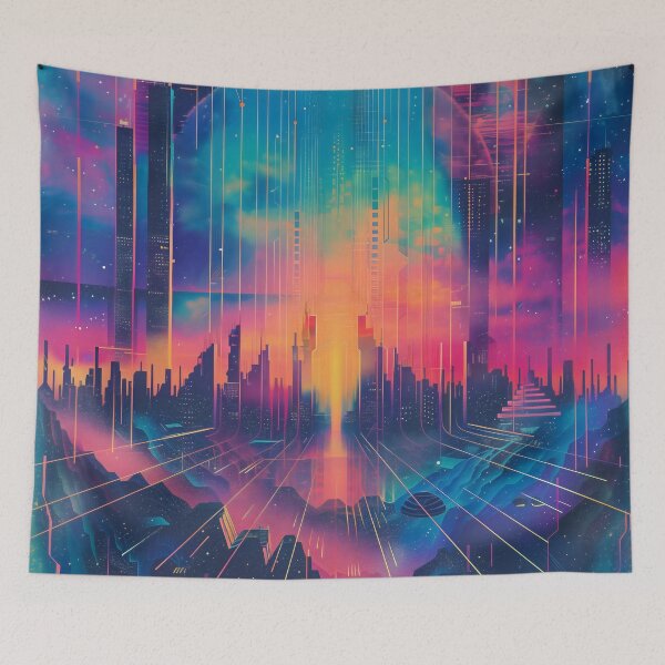 Item preview, Cyberpunk Synthwave Cityscape Retro 80s Poster designed and sold by LuminousFoundry.