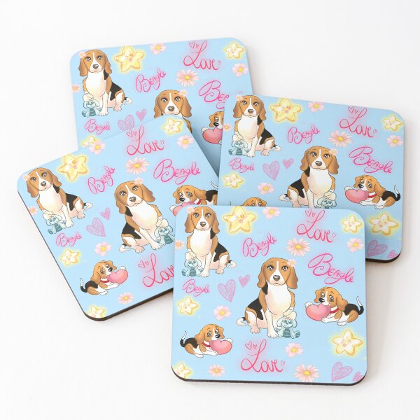 Item preview, Love Beagle Puppies Pattern With Hearts and Stars designed and sold by TeamLouOfficial.