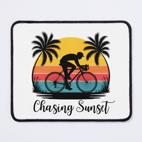 Item preview, Sunset Beach Bicycle Ride – Tropical Cycling Silhouette Retro Design designed and sold by ArcticFoxStudio.