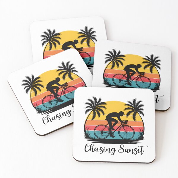 Item preview, Sunset Beach Bicycle Ride – Tropical Cycling Silhouette Retro Design designed and sold by ArcticFoxStudio.